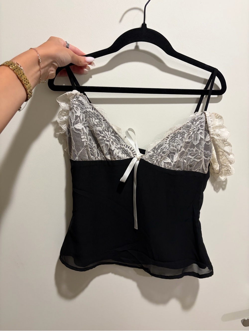 Princess Polly Black Camisole with White Lace Trim